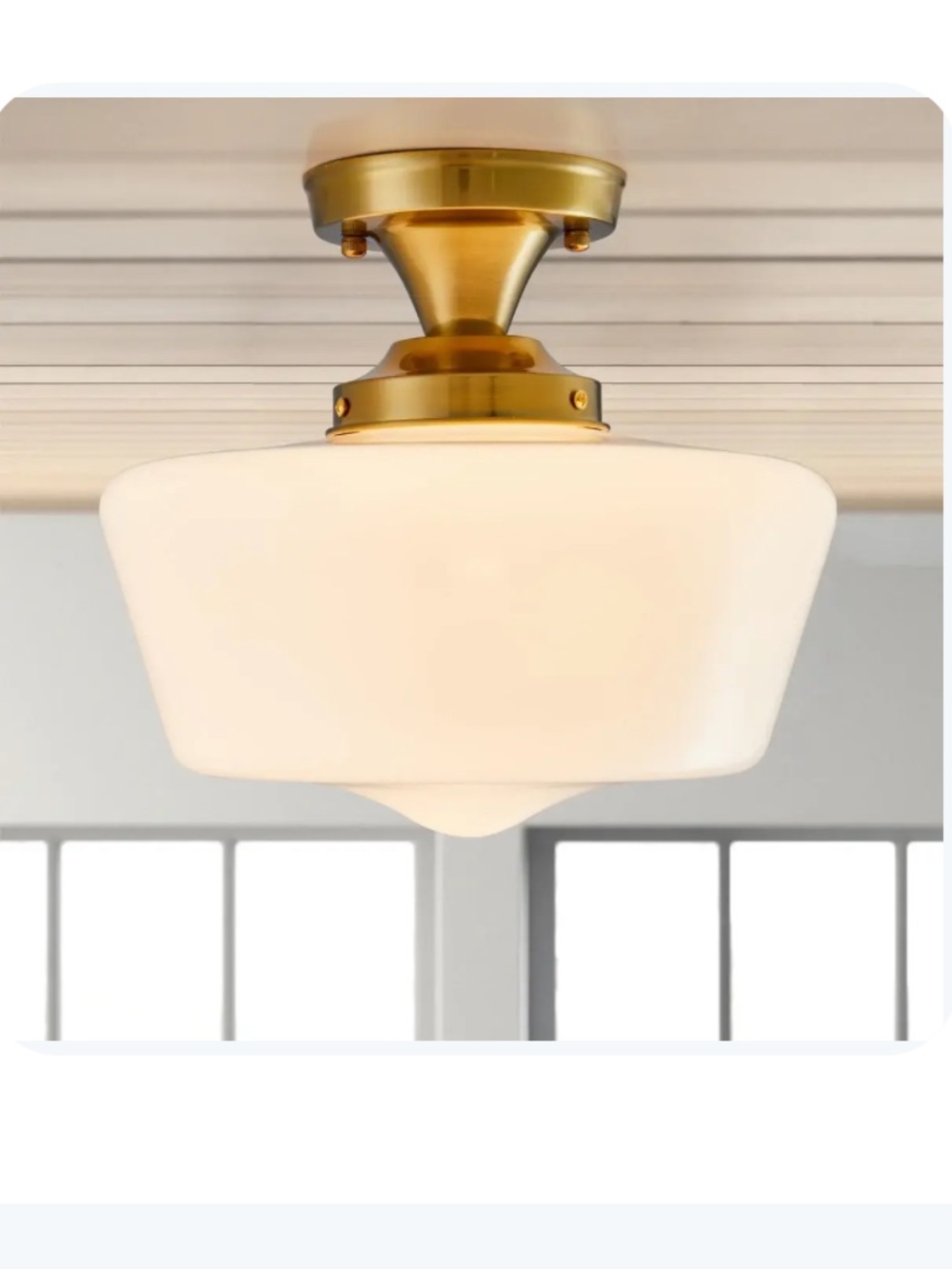 NIB Semi Flush Mount Ceiling Light, Gold Schoolhouse Milk Glass Light Fixture